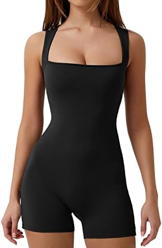 Square Neck Sleeveless Romper Form-Fitting Short