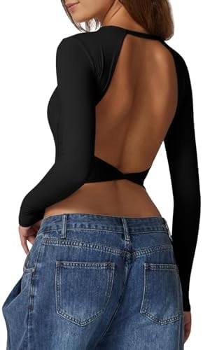 Stylish Open Back Crop Top for Long Sleeve High