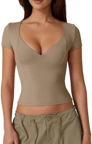 Summer Short Sleeve Basic T Shirt Seamed Cup Double