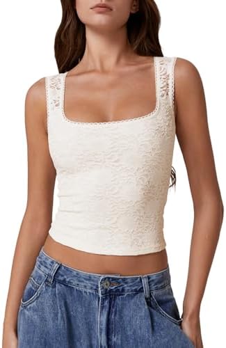 Summer Sleeveless Lace Top Tight Square Neck Soft