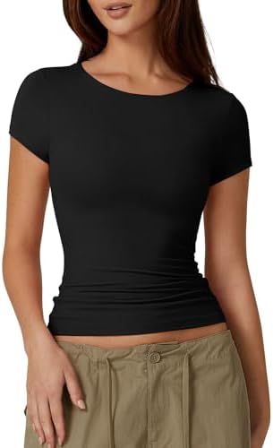 T Shirts Round Neck Short Sleeve Basic Tops Double