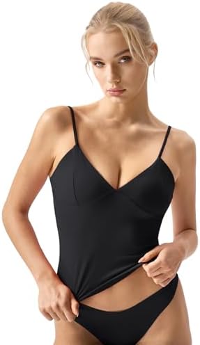 Tank Top Double Lined V Neck Seamed Cup Adjustable