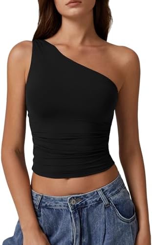 Tank Tops One Shoulder Adjustable Strap Slim-Fit