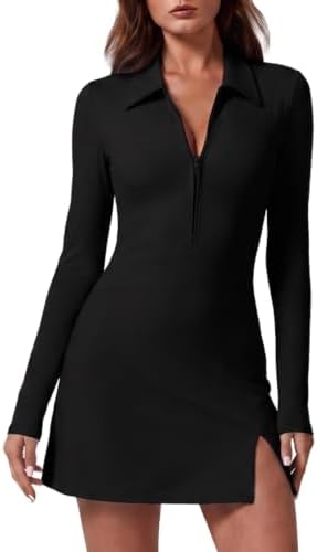 Tennis Dress with Shorts Long Sleeve Polo Neck