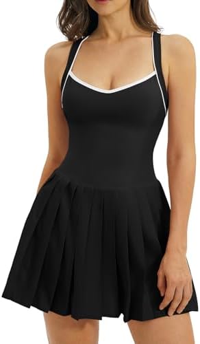 V Neck Pleated Tennis Dresses Built in Shorts