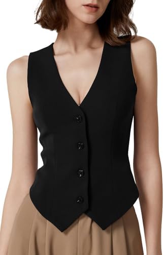 V Neck Vest Top Sleeveless Button Down Fully Lined