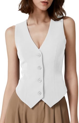 Vest V Neck Sleeveless Fully Lined Button Front