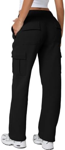 Woman's Elastic Waist Long Pocket Pants Wide Leg