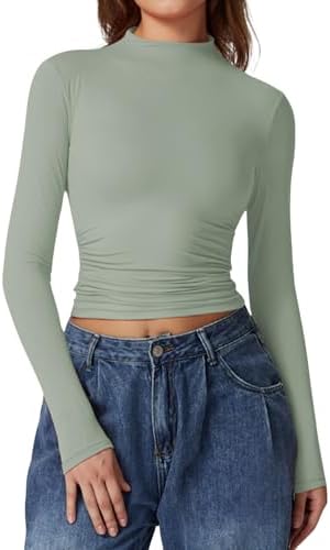 Woman's Sexy Mock Neck Basic Top High Stretch Slim