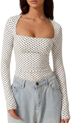 Y2K Top Sexy Square Neck Going Out Tops Long Sleeve